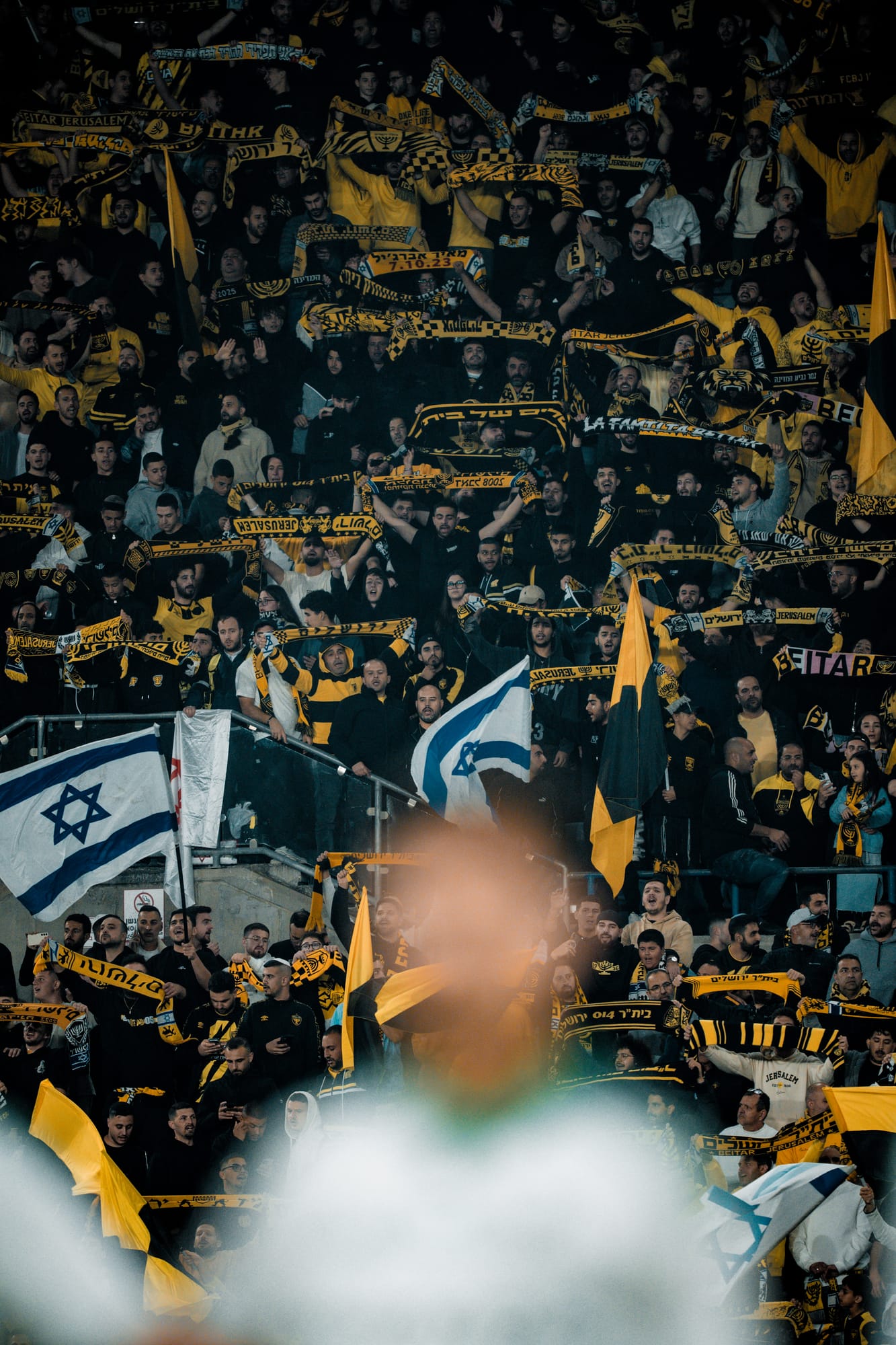 Tifo and flags raised in the stand