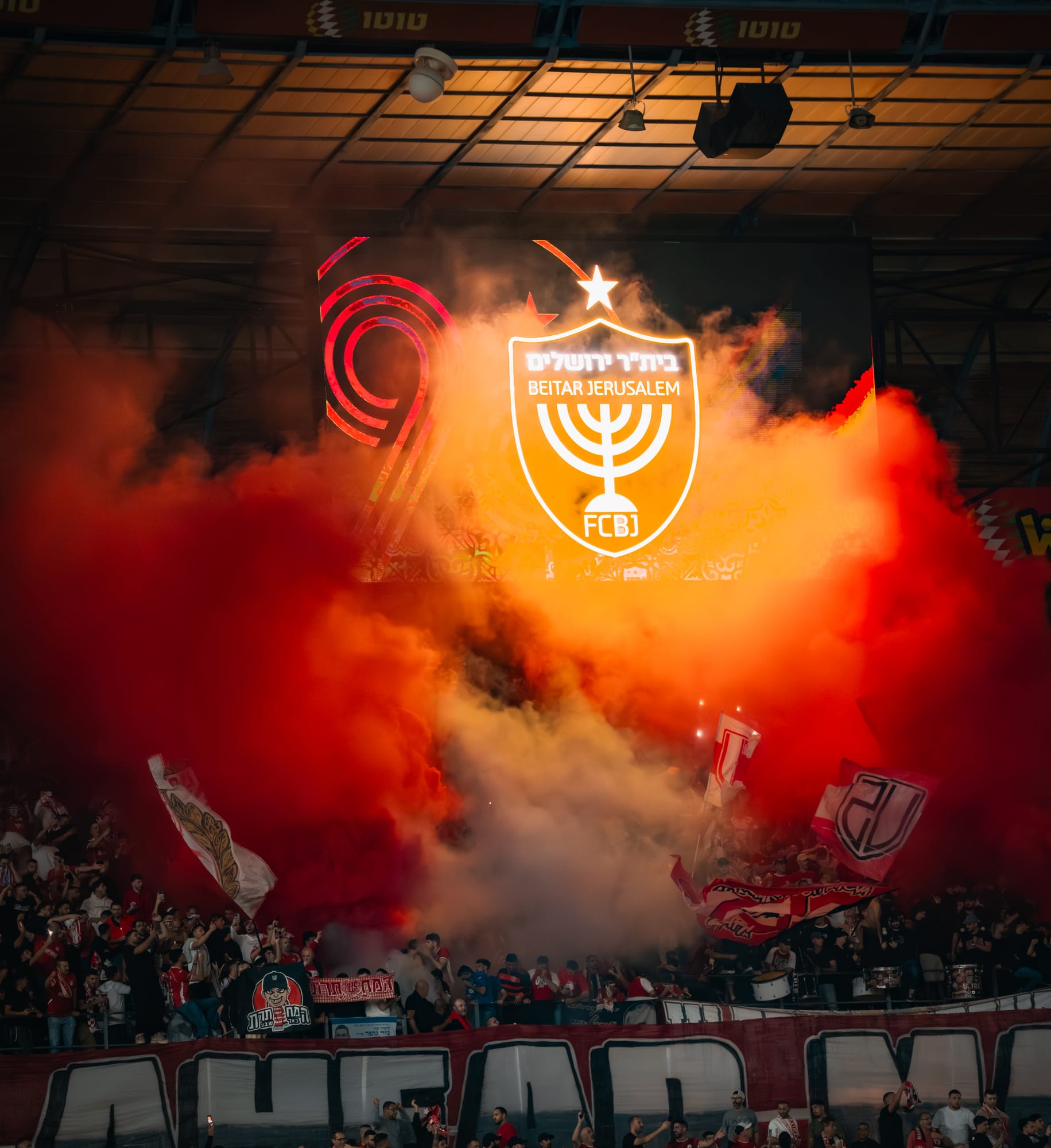 Supporters raising the tifo display